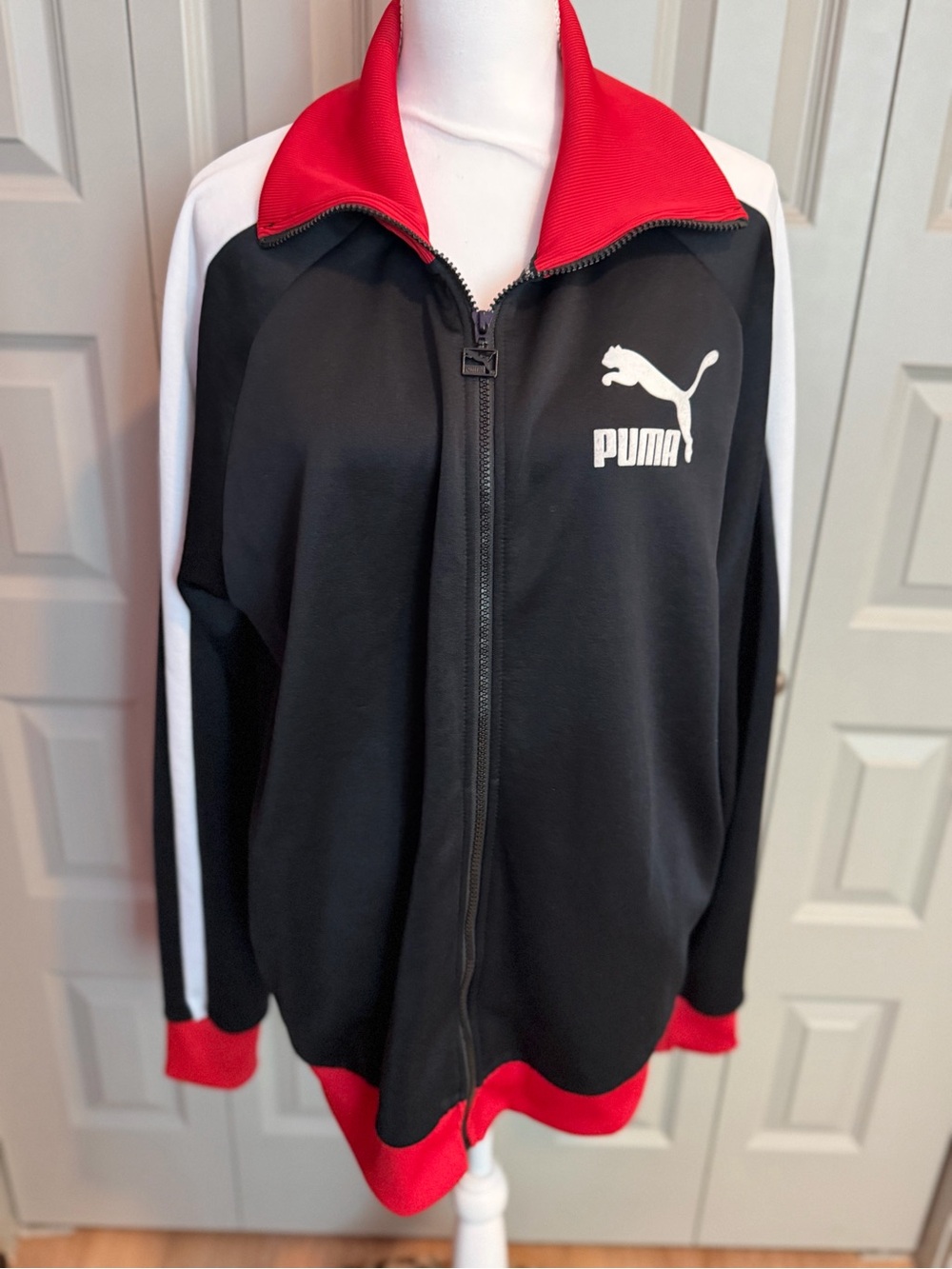 Puma Black Jacket with Red Accents and White Stripes - Picture 2 of 15